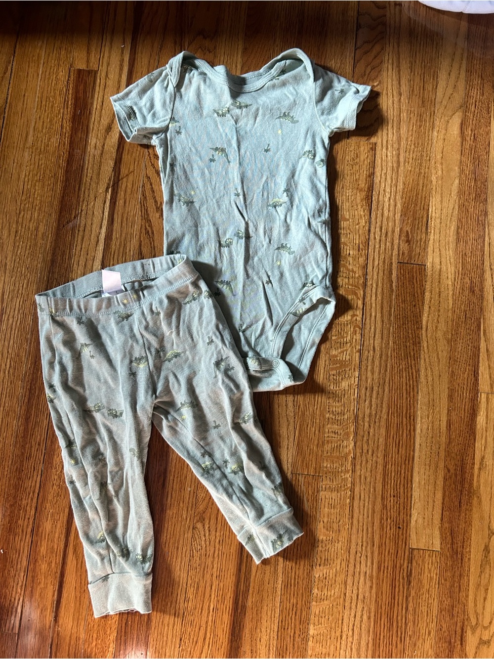 Baby Sage Green Dino One-Piece and Pants Set 18 m